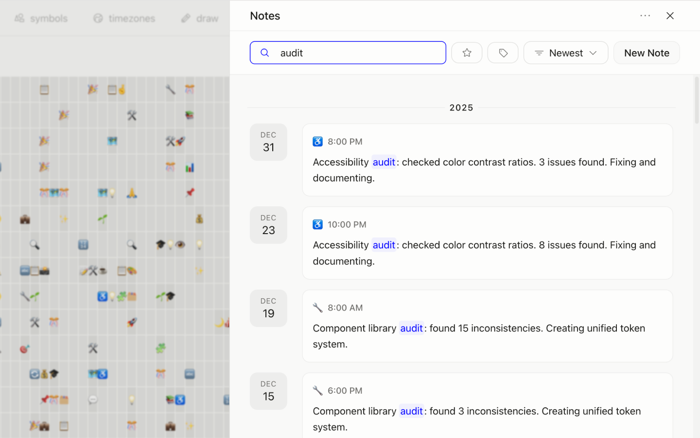 Tabba note search results highlighting the search query