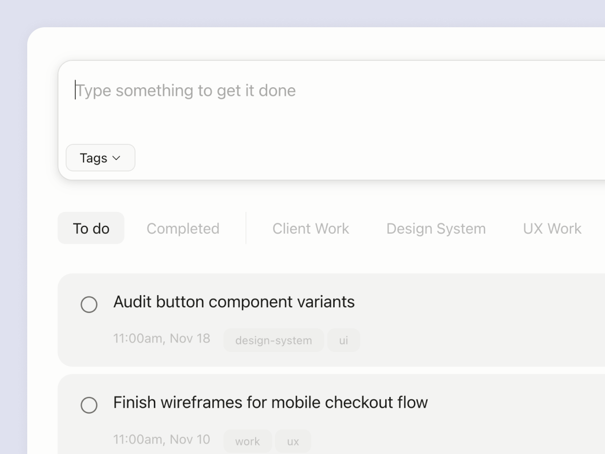 Todo items with tags and filtered lists